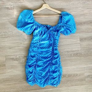 Zara sky blue draped polka dot mini dress